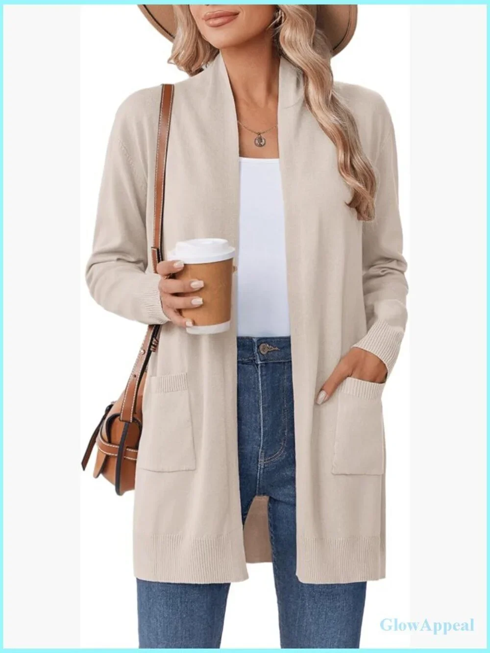 Lightweight Long Cardigan Sweater with Pockets, Regular Fit, Polyester